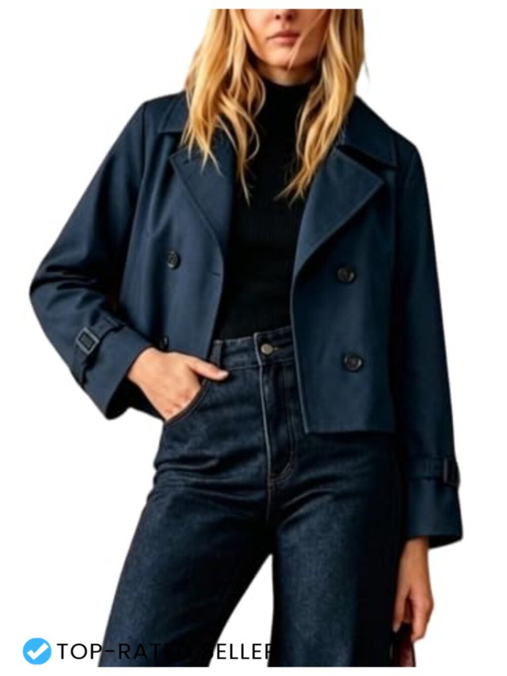 Womens Cropped Trench Coat Lightweight Polyester Casual Jacket
